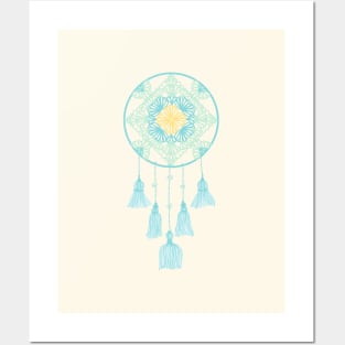 teal and yellow dreamcatcher Posters and Art